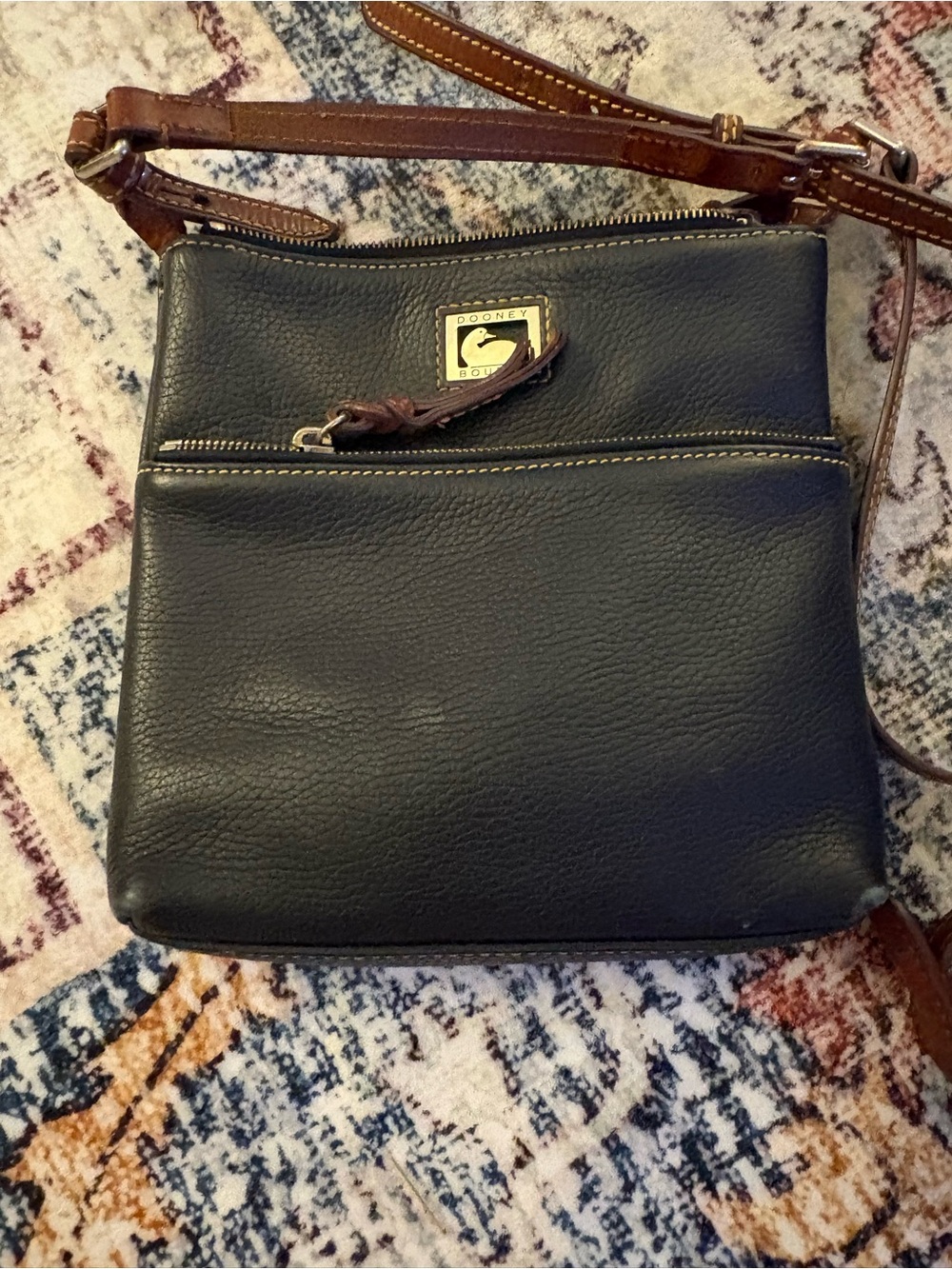 Dooney & Bourke Navy Leather Crossbody with Brown Strap
